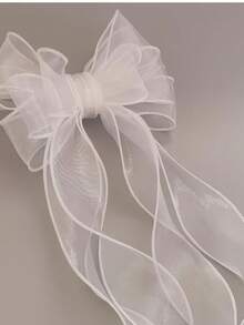 1个/2个白色蝴蝶结发夹 - 发饰 - 适用于制服、辫子和马尾辫 - 优雅可爱的发夹，适合休闲装扮，网纱材质，大蝴蝶结，丝带，发夹，公主风，仙女风，顶部发夹，白色马尾辫，尖头发夹