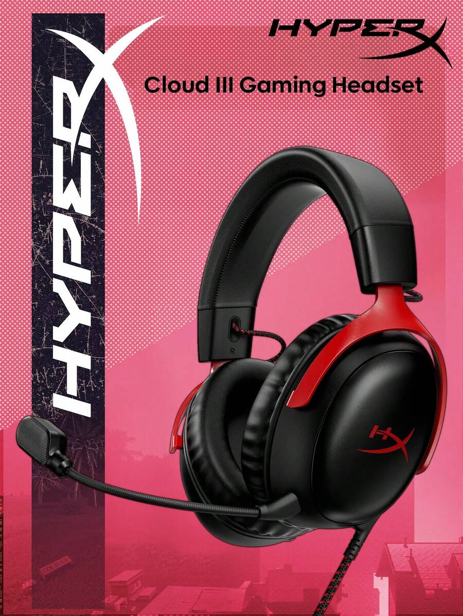 Cloud III – 有线游戏耳机，53mm 倾斜驱动单元，DTS 音效，记忆海绵耳罩，10mm 超清晰麦克风，USB-C、USB-A、3.5mm 接口，适用于 PC 和游戏主机