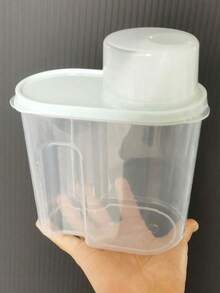 2pcs/1pc (Large & Small Set) Airtight Rice Storage Container With Measuring Cup, Transparent Plastic Canister For Grains, Cereals, Pet Food, Moisture Proof Sealed Rice Bin - Multicolor - View 11