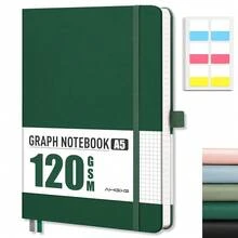 Graph Paper Notebook - Grid Notebook Journal A5, 120 GSM Thick Graph Paper, 160 Pages, Leather Hardcover, For Graphing, Writing, Math, Engineering, 5.75'' * 8.38''- Green - A5-graph-120GSMA5Graph120GSM - View 1