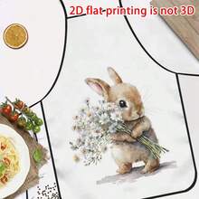 1pc Easter White Watercolor Floral Bunny Apron, Fawn Bunny + Daisy Bouquet Decor, Healing Vibe, Durable Cooking Apron Suitable For Bakers, Cake Decorators, BBQ Enthusiasts, Gardeners, Painters, Nail Artists - Perfect Gift For Home And Professional Chefs - Multicolor - View 1