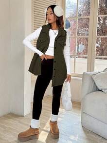 Women's Casual Solid Color Sleeveless Vest, Basic Everyday Outerwear Sherpa Vest Brown Sweater Vest Fall Vest Women Vest Teddy Vest  Country Style For Women Female Country Look Country For Women Fall For Women Autumn Fall - 綠色 - 查看 5