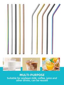 20支装金属直弯吸管套装，可重复使用，配有清洁刷，耐用不锈钢材质，适用于果汁、冰沙、奶茶、咖啡和鸡尾酒。 - - - 查看 5
