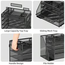 Marbrasse 5-Tier Desk Organizer With File HolderPaper Letter Tray Organizer Desktop File Organizer With Adjustable Compartments Mesh Desk Organizers And Accessories For Office Supplies Black - M - Xem 4