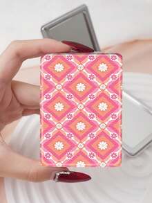 1个折叠式化妆镜，便携式小巧化妆镜，油画风格艺术装饰，轻便耐用的PU皮革，适合各种场合和人群