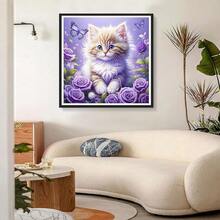DIY Cute Kitten 5D Diamond Art Kits, Round Full Drill Sparkling Butterflies Diamond Painting Picture, Roses Flowers Painting By NFUmbersss Art Kits For Adults Beginners Home Wall Decor 12x12 Inch - UCGD486 - 查看 4