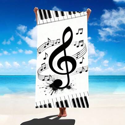 1 buc. Prosop/pătură de plajă din microfibră super moale, cu model de notă muzicală, ananas și girafă, foarte absorbant, potrivit pentru plajă, piscină, călătorii, camping, yoga