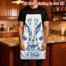 1pc Easter White Background Blue Dyed Flower Rabbit Apron, Ink Floral Pattern Cute Rabbit + Chinese Blue And White Porcelain Style, Durable Cooking Apron Suitable For Bakers, Cake Decorators, BBQ Enthusiasts, Gardeners, Painting, Manicure, Etc. - Perfect Gift For Home And Professional Chefs - Multicolor - View 8