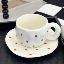 釉下彩陶瓷手绘咖啡杯碟套装，高品质可爱拉花马克杯碟套装 - 彩色 - 查看 20