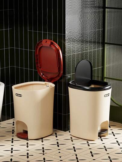 Lidded Pedal Trash Can 8l Cream White Flip-Top Waste Bin With Foot Step For Home Kitchen Bedroom Large Capacity Household Garbage Container