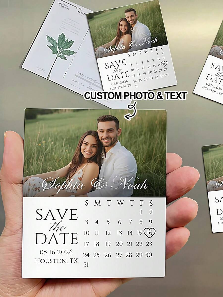 Customized Wedding Invitation Fridge Magnet (With Photo And Date) / Wedding Date Announcement Fridge Magnet / Wedding Photo Announcement Fridge Magnet / Party Invitation Photo Fridge Magnet - Multicolor 04 - View 1