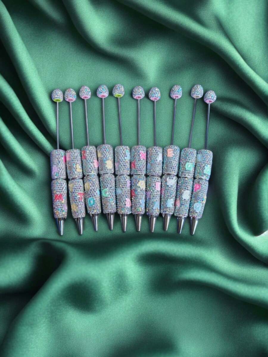 5支时尚银色DIY串珠笔，饰有大量水钻，适合派对装饰、节日礼物，是女性的理想之选。 - 彩色 - 查看 1