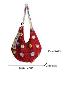Borsa a tracolla estiva in paglia casual, borsa shopping da donna con grande capacità - Rosso - Visualizzare 3