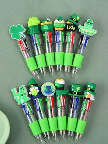 12/24pcs St. Patrick's Day 2026 Clover Pen Set, Random Cute Black Ballpoint Pens, Suitable For Back To School, Birthday Gifts, Home And Office Supplies Filler - Multicolor - View 1