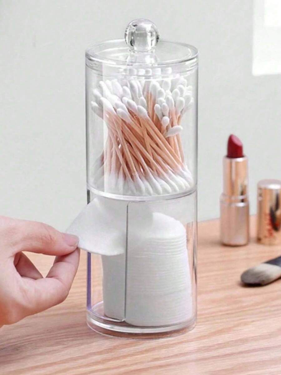 1个透明亚克力浴室棉签牙线收纳罐，棉签整理盒，化妆棉收纳架 - 無色 - 查看 1