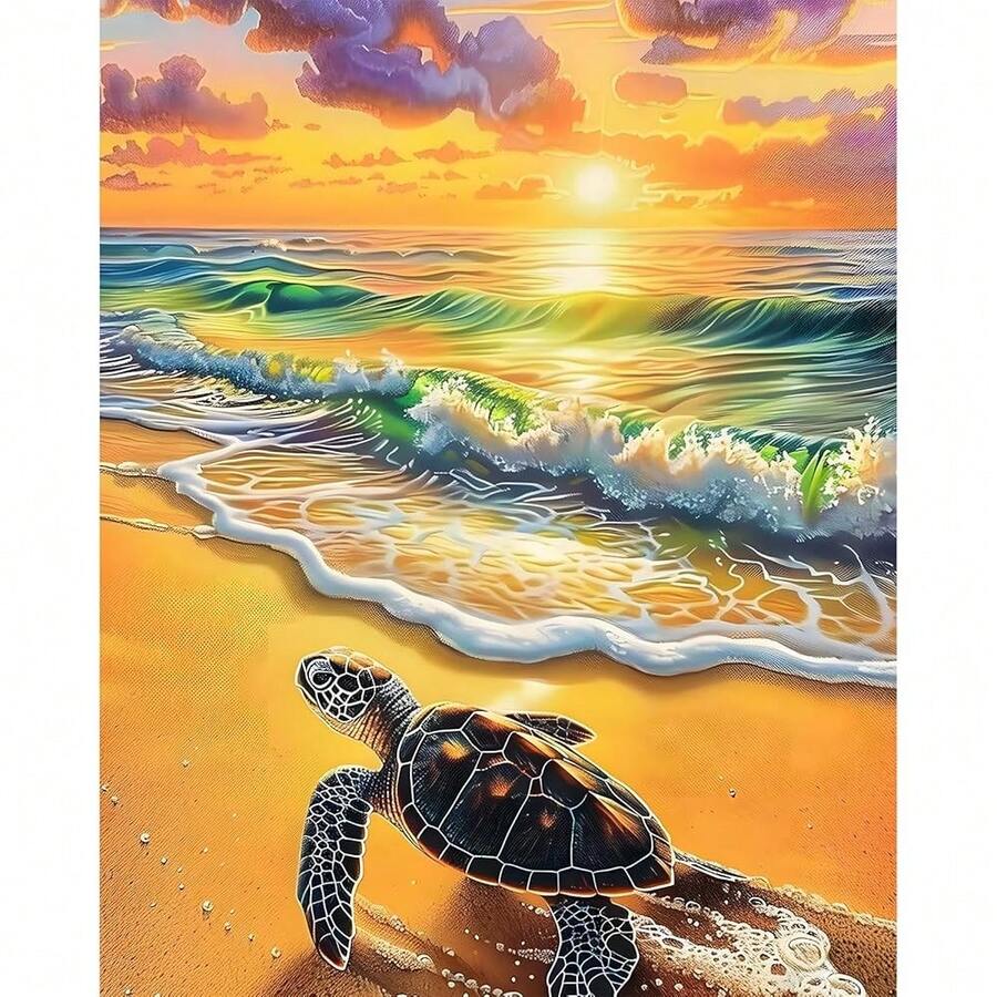 EMIEAUFG Sea Turtle Diamond Art Kits For Adults, Beach Sunset Diamond Painting Kit For And Beginners, 5D Round Full Drill Craft, Home Wall Decor 12\ X 16\ - SR65 - 查看 1