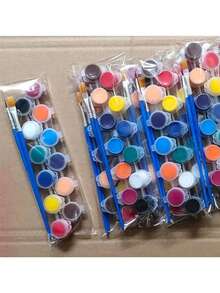 1Set/12pcs Random Color, Mini Acrylic Paint Set, Washable Paint Kit, Random Color Matching Brush, Acrylic Paint Stick Suitable For Family Parties, Birthday Gifts, Party Gifts - Multicolor - View 2