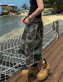 Camo Jean Shorts Y2k Baggy Jorts Grunge Below Knee Cargo Shorts MenA Valentine's Day IBFN - 迷彩 - 查看 4
