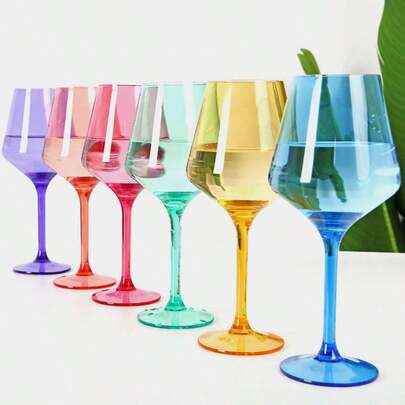 6pcs Unbreakable Acrylic Wine Glasses, Reusable Plastic Wine Glasses With Stems, Outdoor Wine Cups Suitable For Camping, Picnic, Wedding, Home Bar, Unique Valentine's Day Gift