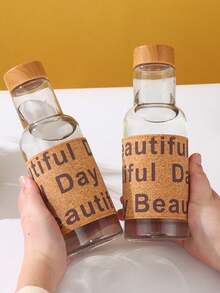 1pc Vintage Plastic Cup, Creative Wood Grain Lid High-Quality Water Bottle, Portable Heat-Resistant Household Office Outdoor Tumbler, Practical Gift For Valentine's Day, Ramadan, New Year, Mother's Day, Graduation - Multicolor - View 4