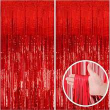 1/2/3/5pcs Red Party Background Metallic Foil Fringe Metallic String Curtain, Birthday Party Wedding Decoration Gift Supplies - Red - View 2