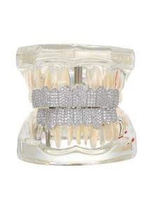 THATBOY 2PCS/SET Hip Hop Cubic Zirconia Teeth Grills Teeth Top Bottom Grills Dental Mouth Punk Tooth Caps Cosplay Rapper Jewelry - Multicolor - View 14