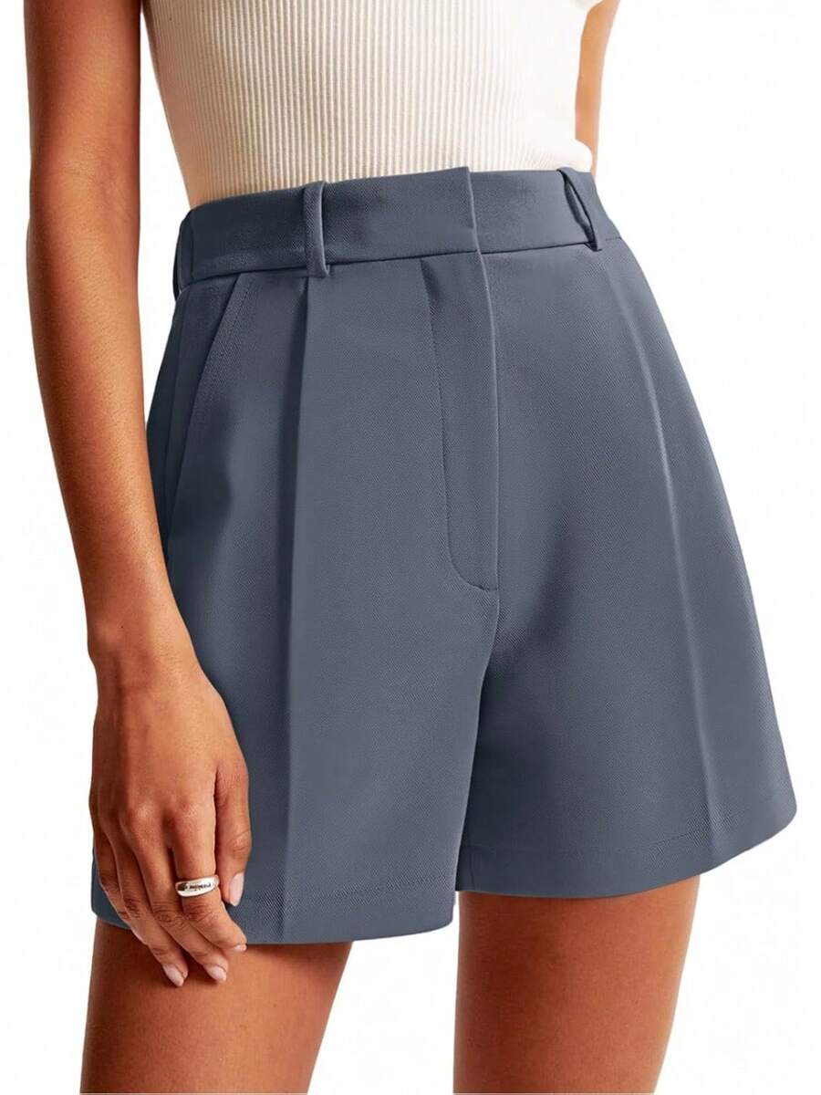 NIMIN Womens Shorts Dressy High Waisted Wide Leg Tailored Shorts Pleated Business Casual Work Trouser Shorts Without BeltsA Valentine's Day J4DI - 靛青 - 查看 1