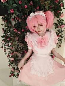 1件可爱迷人的女仆装，配有柔软的蝴蝶结，适合动漫展、派对、舞台表演的Cosplay服装（不含衬裙）