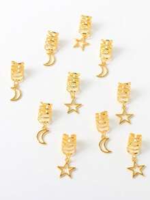 10件套开斋节金色镂空星月装饰套装，波西米亚风可爱嘻哈发夹、发带、发圈、编织发圈，开斋节礼物，派对配饰