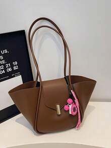 新款时尚经典纯色PU防水材质，磁扣设计，粉色哑铃吊坠，大容量单肩手提包，带翅膀的包，商务通勤包，适合女性旅行、购物、通勤、外出和约会。 - 查看 7