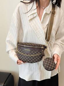 Retro Fashion Niche Shoulder Diagonal Underarm Floral Wide Strap Women Chest Bag - Brown - View 2