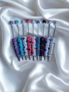 9支DIY彩色混色串珠笔，电镀心形宝石书写笔，女孩手工串珠笔套装，可爱彩色串珠笔，非常适合学校和办公室书写，情人节礼物，情侣纪念品，以及节日派对装饰 - 愛心彩鑽串珠筆 - 查看 8