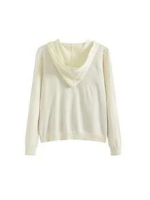 女士条纹连帽二合一长袖针织衫，休闲百搭，春秋季 - 杏色 - 查看 5