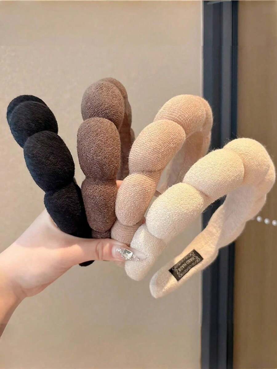 4件套女士发带，云朵造型发带，高冠新款宽边发带，防滑洗脸发夹，成人发饰，发箍，发圈 - 彩色 - 查看 1