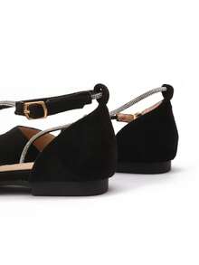 1 Paar einfarbige Mode Kreuz-Riemen Mule Flache Schuhe, spitzer Zehenbereich mit Rückriemen, geeignet für Frühling/Sommer Urlaub - Schwarz - Übersicht 7