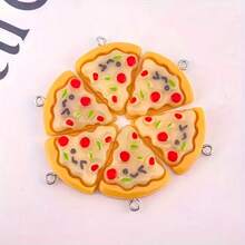 10个可爱树脂2D扁平披萨吊坠，卡通食物饰品，可用于珠宝制作 - 披薩 - 查看 3