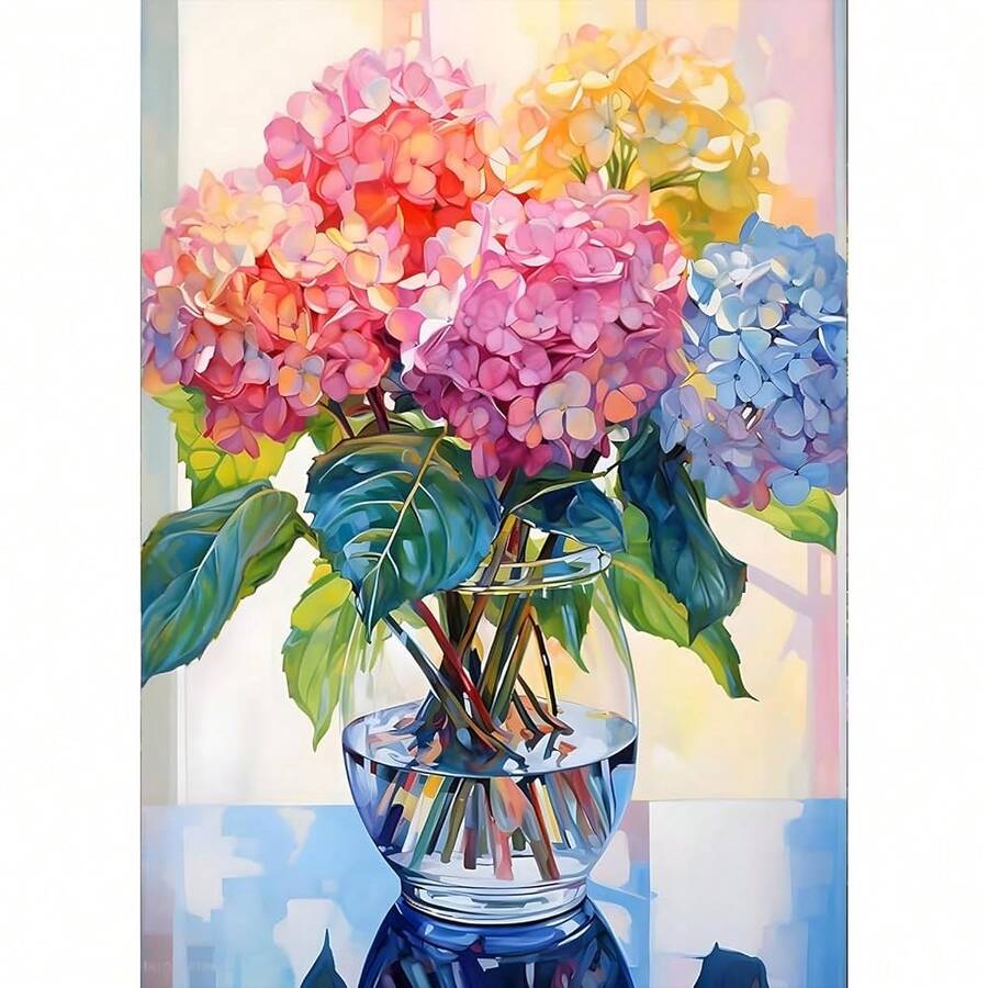 GDYEEH DIY 5D Colorful Flowers Diamond Art Painting Kits, Hydrangea Full Round Drill Sparkling Diamond Painting Picture, Diamond Painting Art Craft Kits For Adults Beginners, Home Wall Decor 12x16inch - USGD100 - 查看 1