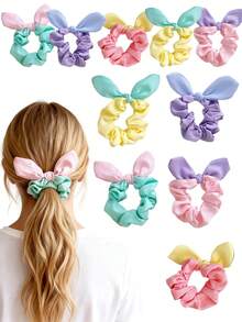 3 Stücke süße Haargummis mit Kaninchenohren, Oster-Haargummis, modische Batik-Haargummis, Schleifen-Haargummis, Haargummis für den Pferdeschwanz, neue Stirnbänder, weiche Stoff-Haaraccessoires geeignet für Frauen, Muttertagsgeschenk, Partyfavors, täglicher Gebrauch - Verschiedenfarbig - Übersicht 1