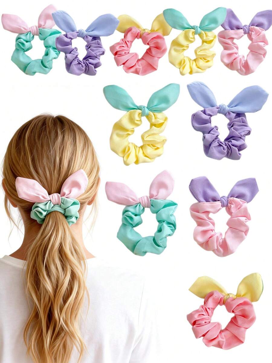 3 Stücke süße Haargummis mit Kaninchenohren, Oster-Haargummis, modische Batik-Haargummis, Schleifen-Haargummis, Haargummis für den Pferdeschwanz, neue Stirnbänder, weiche Stoff-Haaraccessoires geeignet für Frauen, Muttertagsgeschenk, Partyfavors, täglicher Gebrauch - Verschiedenfarbig - Übersicht 1