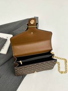 Retro Chic Niche One Shoulder Diagonal Underarm Buckle Floral Print Commuter Stylish Elegant High-End Small Square Bag - Brown - View 8