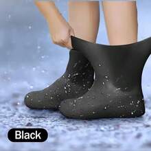 1pair Durable Rain Shoe Protectors - Adjustable Elastic Design For All Shoe Sizes, Suitable For Indoor & Outdoor Use | Shoe Protection, All-Weather Gear, Practical Footwear Accessories - màu đen - Xem 5