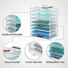 DALTACK - Bandeja de papel de 9 niveles con asas organizador de malla para archivos organizador de computadora para oficina hogar escuela color blanco - Organizador de computadora blanco - Ver 4