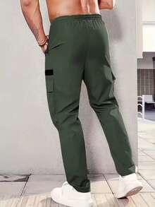 Men's Sports Pants, Running & Fitness Shorts, Multi-Pocket Casual Cargo Pants, Straight Leg Drawstring, Spring/Summer