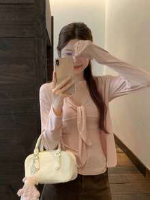 2pcs/Set Korean Style V-Neck Camisole Top - Pink - View 3