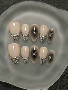 Ten Luxurious Vintage Handmade Nail Art Pieces, Exuding A Noble Style. These Handmade False Nails Are Luxurious And High-End, Featuring Medium Almond-Shaped Press-On Design. Perfect For Spring, These Reusable False Nails Make A Lovely Gift For Women, Showcasing Nail Art Artistry. Suitable For Girls Or Ladies For Everyday Wear, Whether For Parties Or General Party Occasions. Nail Supplies - Multicolor - View 3