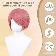 30cm lange Perücke, universelle Anime Kostüm Cosplay Perücke, perfekt für Partys, den täglichen Gebrauch, Festivals und Halloween (Rosa)-5610 - Rosa - Übersicht 4