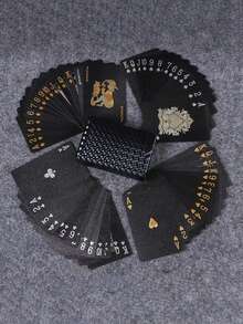 1 Set Of 54pcs Colorful Black & Gold Playing Cards, Waterproof Multi-Player Card Game Set, Magic Packaging, Suitable For Wedding, Party, Birthday, Holiday, Board Game Gift, Collection - Black - View 3