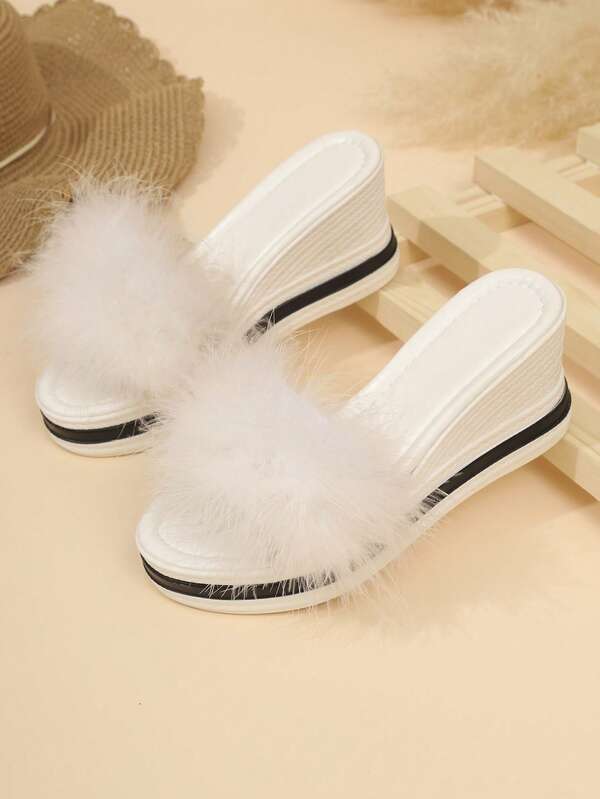 New Girl Flat Loafers Sandals, Cute Fluffy Lightweight & Comfortable, Open Toe Wedge Sandals, Fashionable Versatile Casual Shoes, Suitable For Summer Beach, Outdoor, Casual Occasions