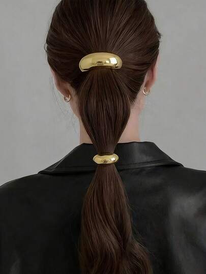 2个/1个女士金色金属发圈，几何图案弹力发绳，适合浓密头发，优雅复古设计，生日和特殊场合的完美之选，可调节且用途广泛，可作马尾辫发圈、发圈、橡皮筋发带、发绳。