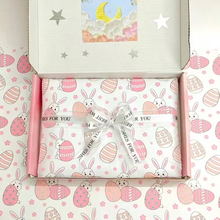 20 Sheets Easter Egg Rabbit Pattern Gift Wrapping Paper | Suitable For Weddings, Jewelry Making Display & Packaging, Easter, Valentine'S Day, Birthday Gifts, Bouquet Packaging, Gift Bag Filling, Party Gifts - Multicolor - View 1